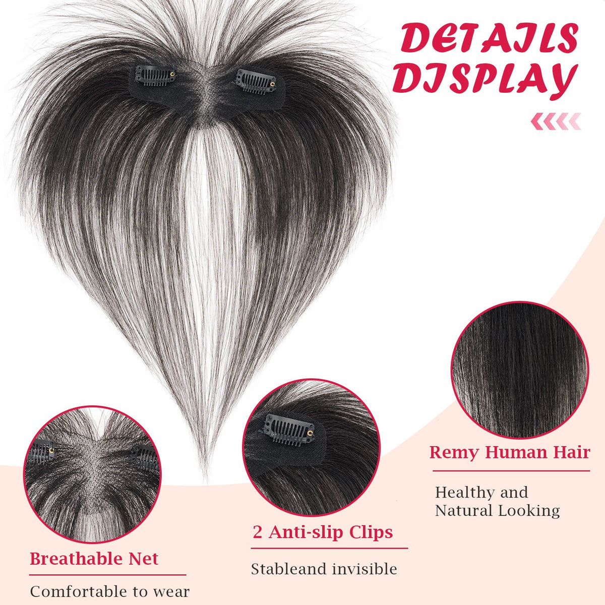 Remy Human Hair Clip-In Bangs with Temples - Natural Black & Brown Shades