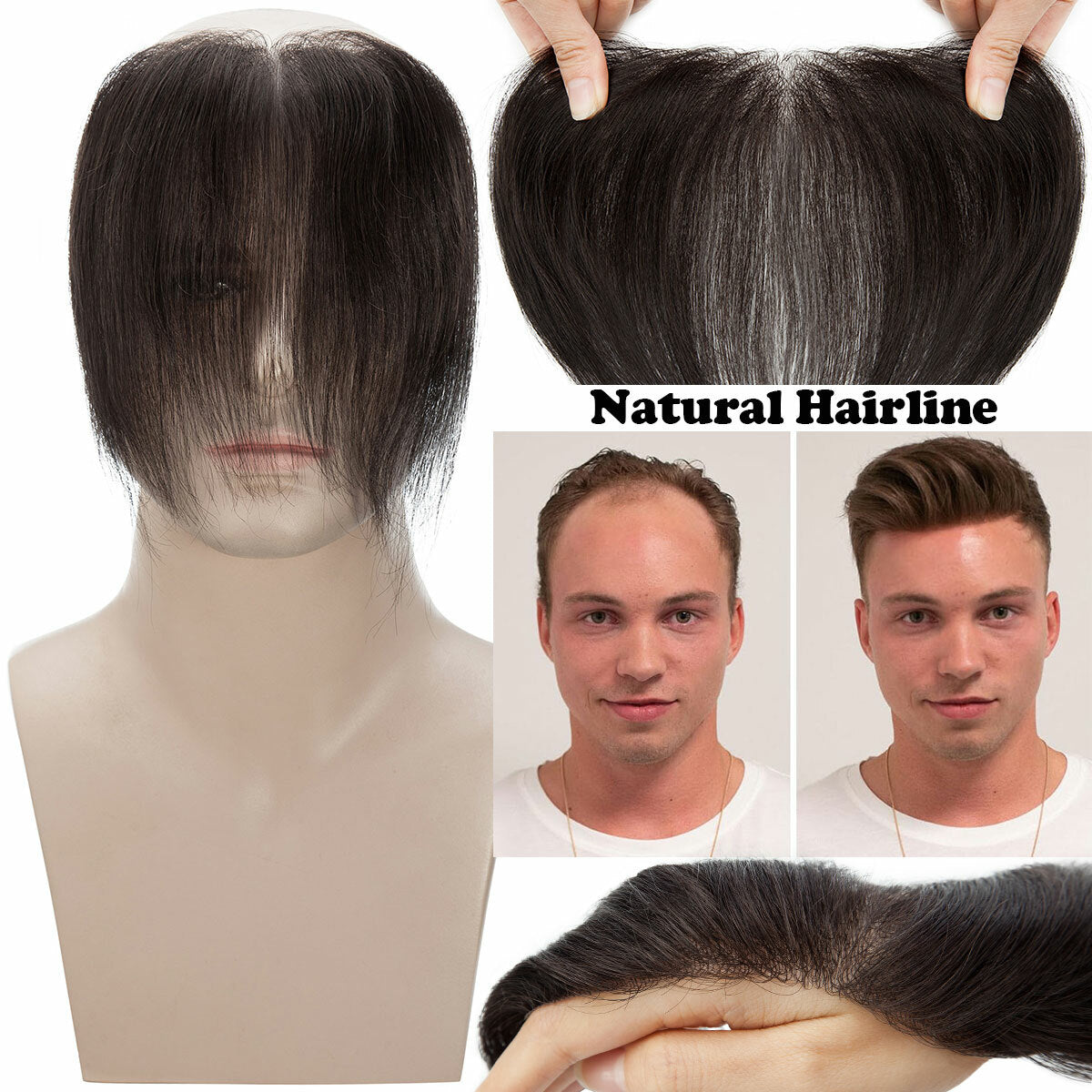 Men's Human Hair Toupee Wig Replacement System - Natural Look & Comfortable Fit