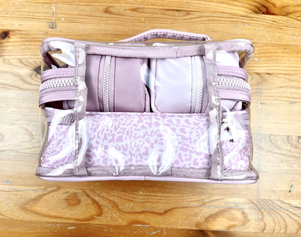 Studio NYC Pink Leopard Travel Cosmetic Case Set - 4 Piece Clear Organizer