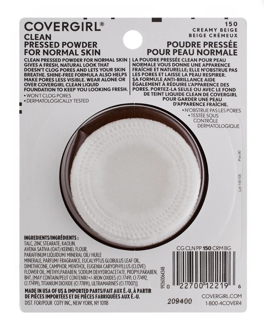 Covergirl Clean Pressed Powder 150 Creamy Beige Original Talc