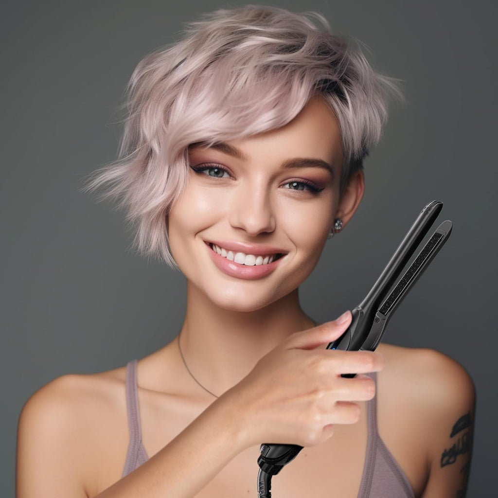 Mini Flat Iron for Short Hair & Bangs - 3/10 Inch Narrow Plates, Dual Voltage, Fast Heating