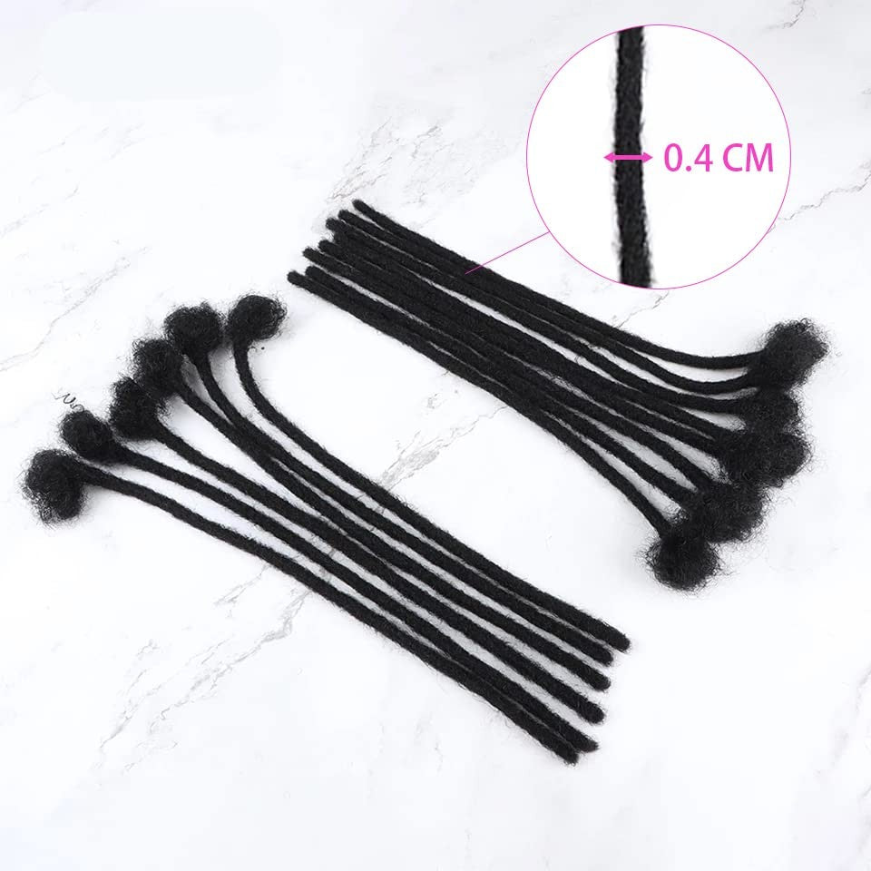 Human Hair Dreadlock Extensions 0.4cm 8 Inch Natural Black 30 Strands