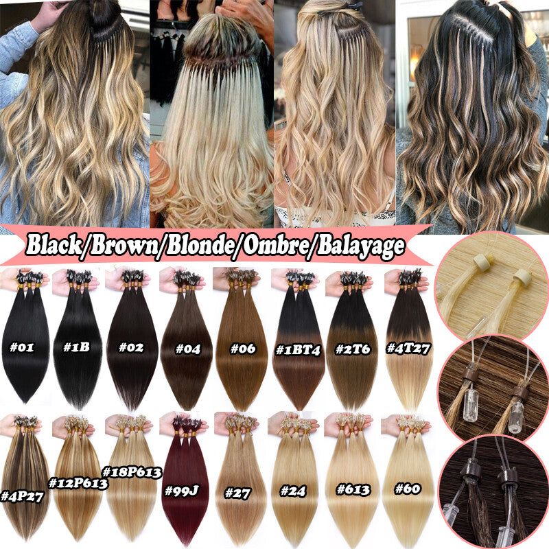 Micro Loop Hair Extensions - Remy Human Hair Beads & Links, Multiple Lengths & Colors