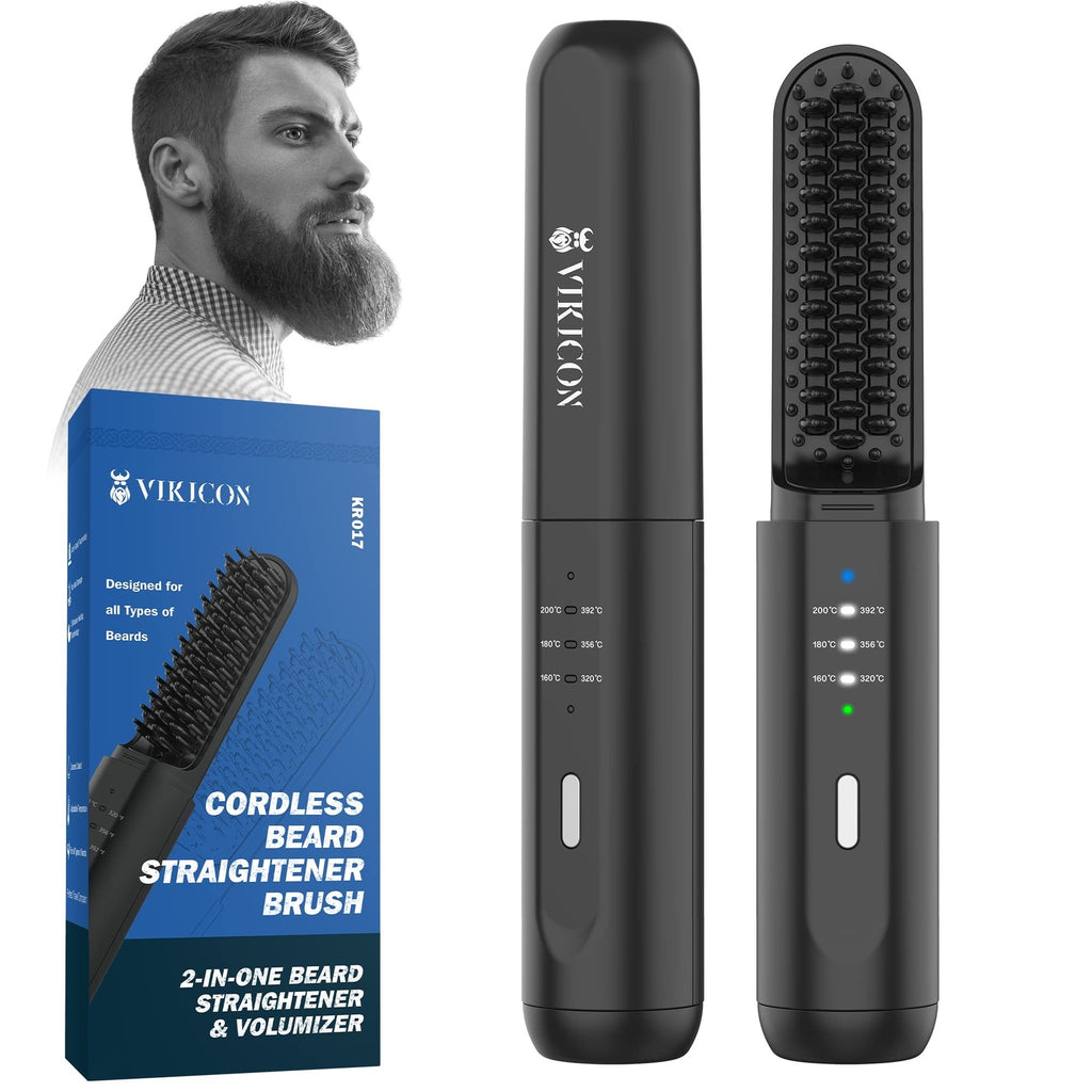Cordless Beard & Hair Straightening Brush for Men - Travel-Friendly Hot Comb