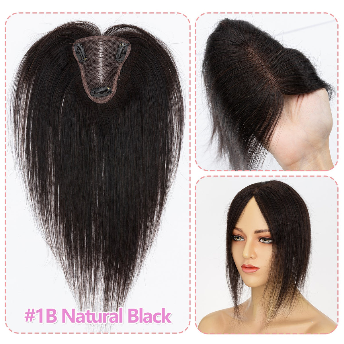 Clip-In Human Hair Topper for Thinning Hair 8x10in Natural Remy Hair