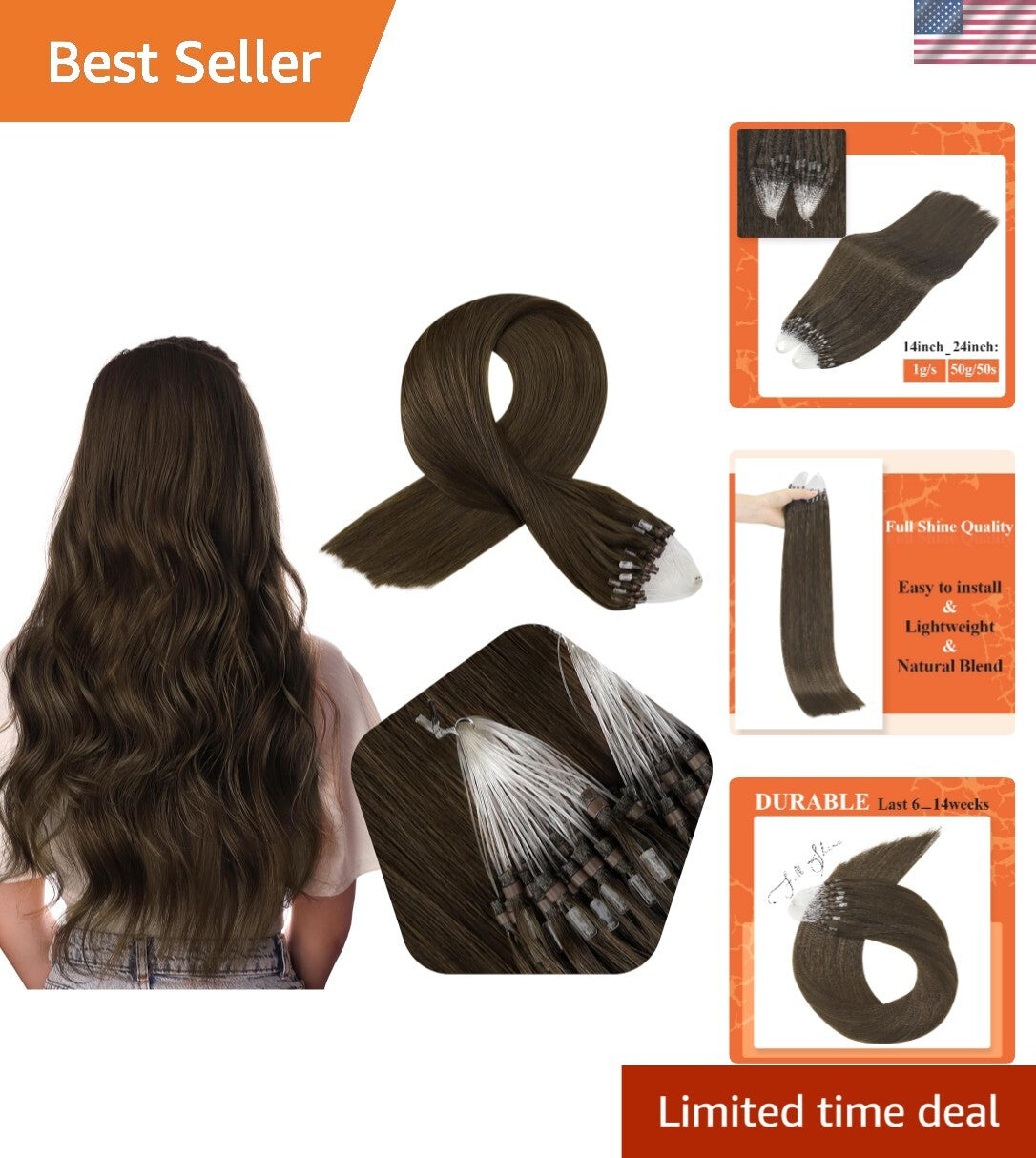 16-Inch Human Hair Extensions Dark Brown Seamless Volume Boost