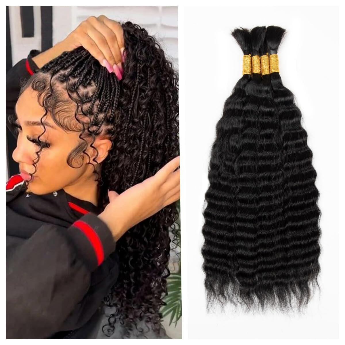 16 Inch Black Human Hair Extensions Wet & Wavy Braiding Hair 100G