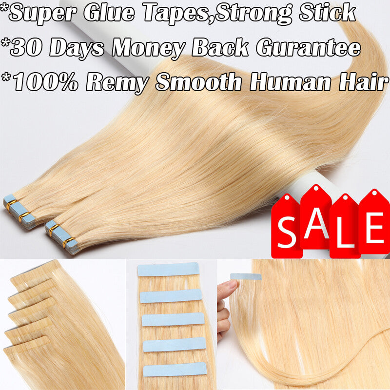 Remy Human Hair Extensions Tape-In Thick Glue Full Head Set