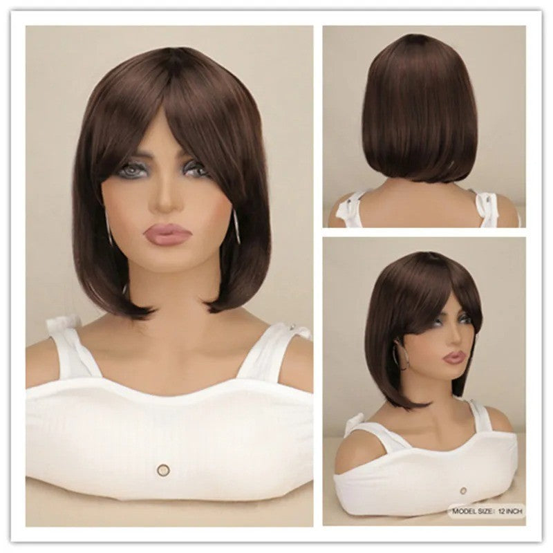 12-Inch Short Bob Wigs for Women and Girls - Straight Synthetic Hair, Heat-Resistant, Natural Black & Brown