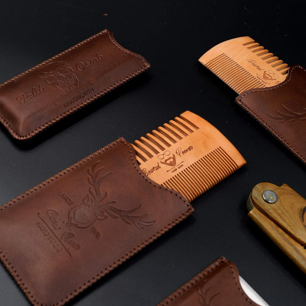 Wooden Beard Comb with Travel Case for Men - Natural Bamboo Grooming Kit
