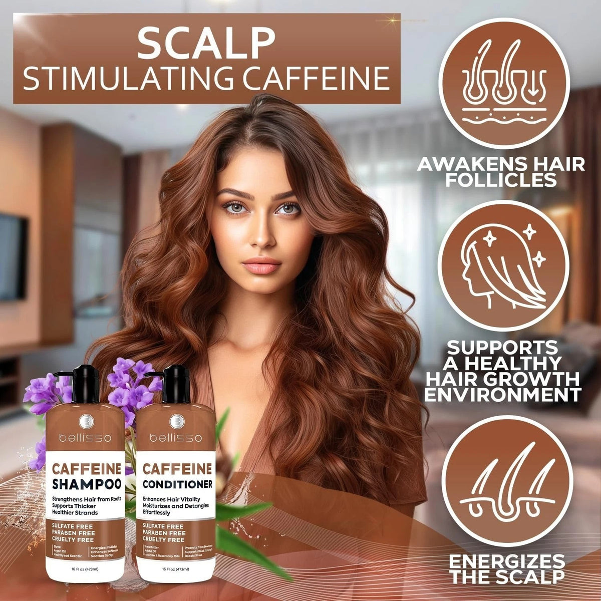 Hydrating Caffeine Shampoo & Conditioner Set - Sulfate-Free Volumizing Hair Care