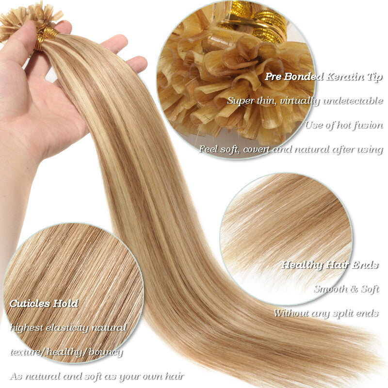 Keratin Bonded Hair Extensions 100% Human Remy Full Head Thick Hair - Multiple Colors & Lengths