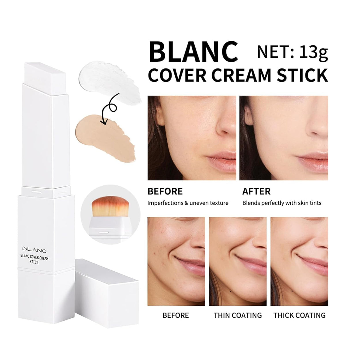 Color Changing Foundation Stick with Brush - Light Skin Tone