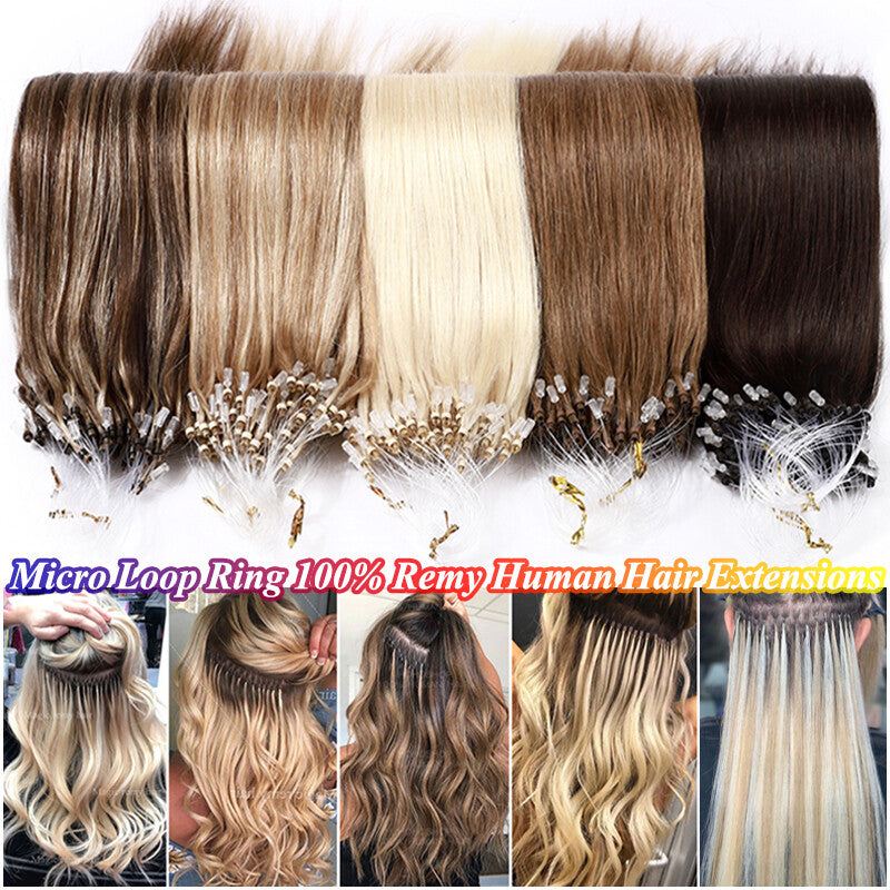 Human Hair Extensions Micro Loop Rings Full Head Set 16-22 Inch Multiple Colors & Weights