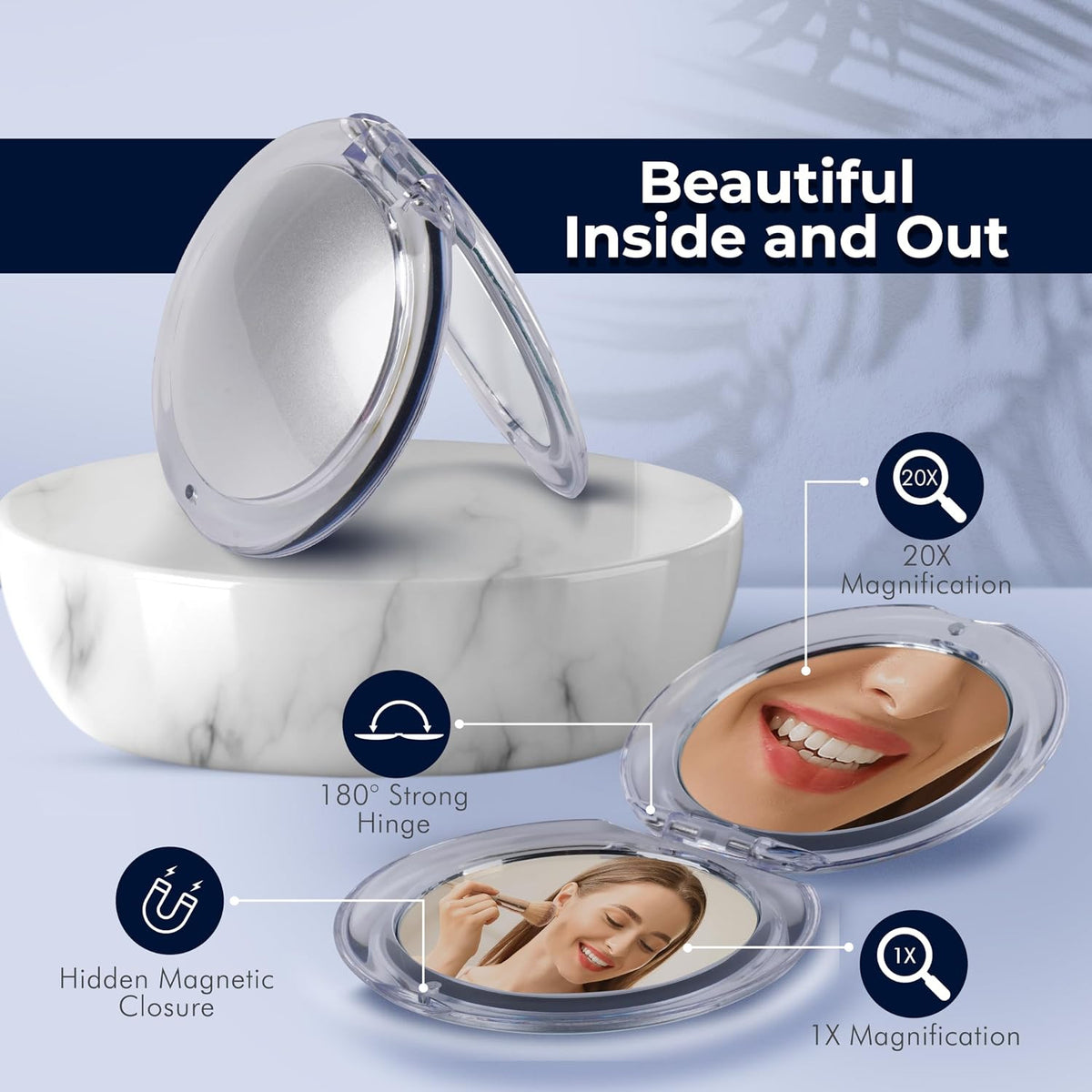 Mirrorvana 3.3in Compact Travel Mirror with 1x & 20x Magnification