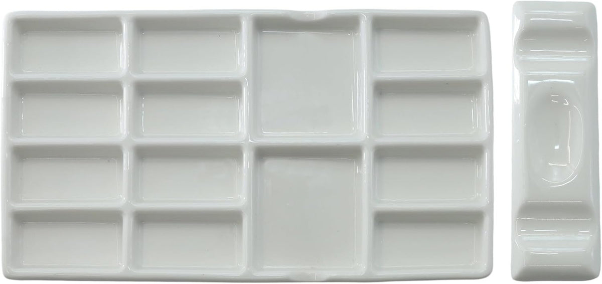 14-Well Ceramic Watercolor Paint Palette - Durable Porcelain Art Supplies