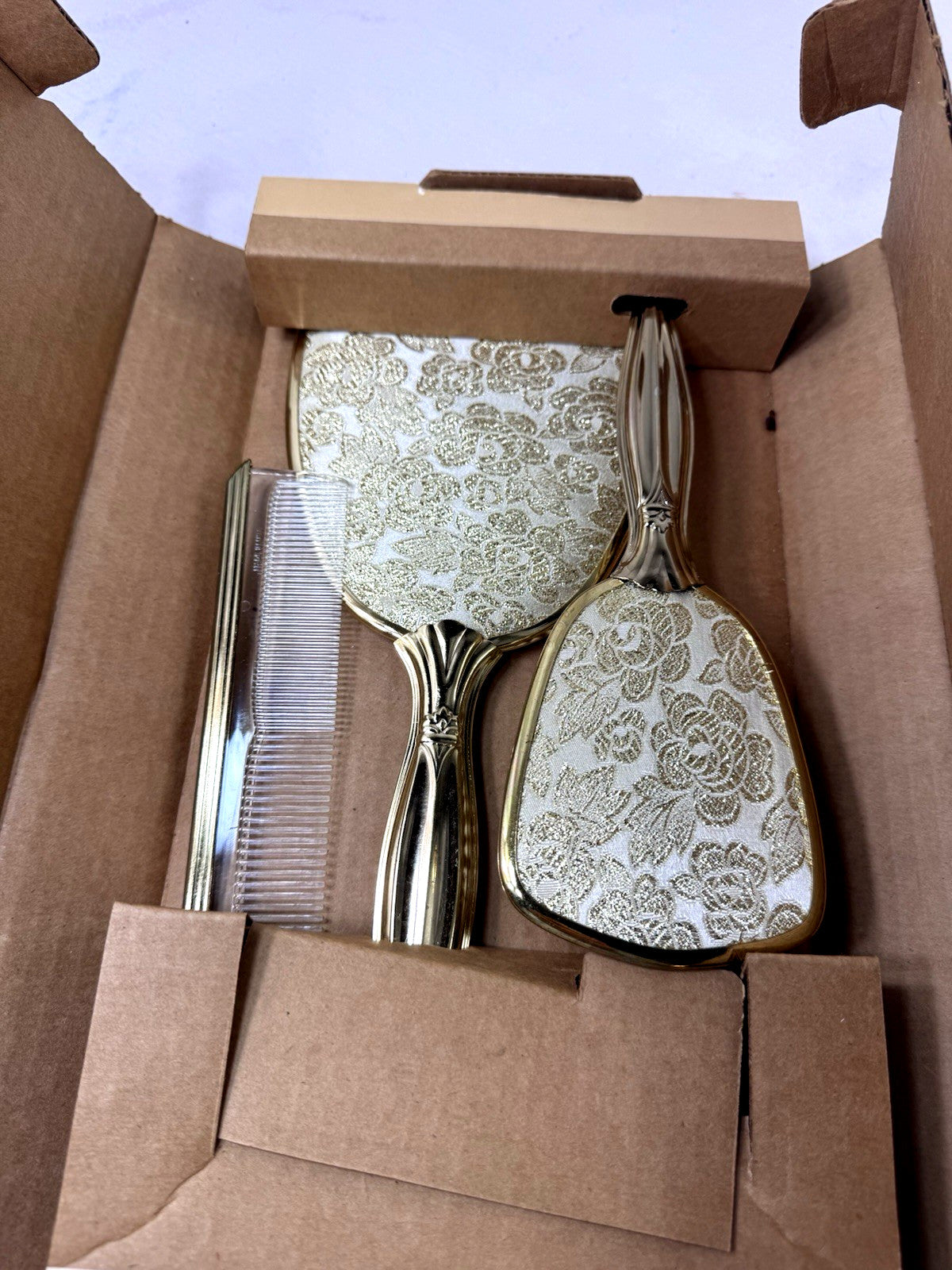 Vintage Brass Dresser Set with Mirror, Comb & Brush - Lady Fair