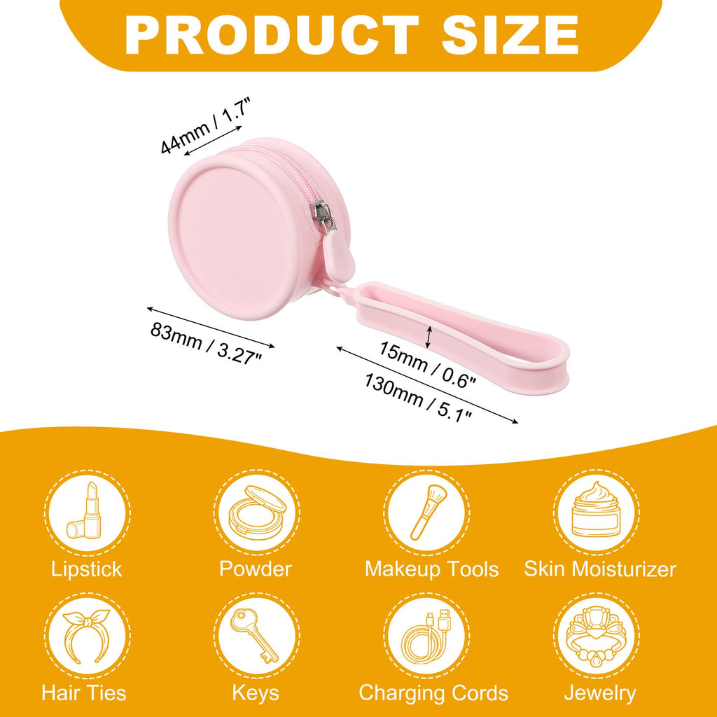 Round Silicone Makeup Bag, Small Pink Toiletry Organizer with Handle