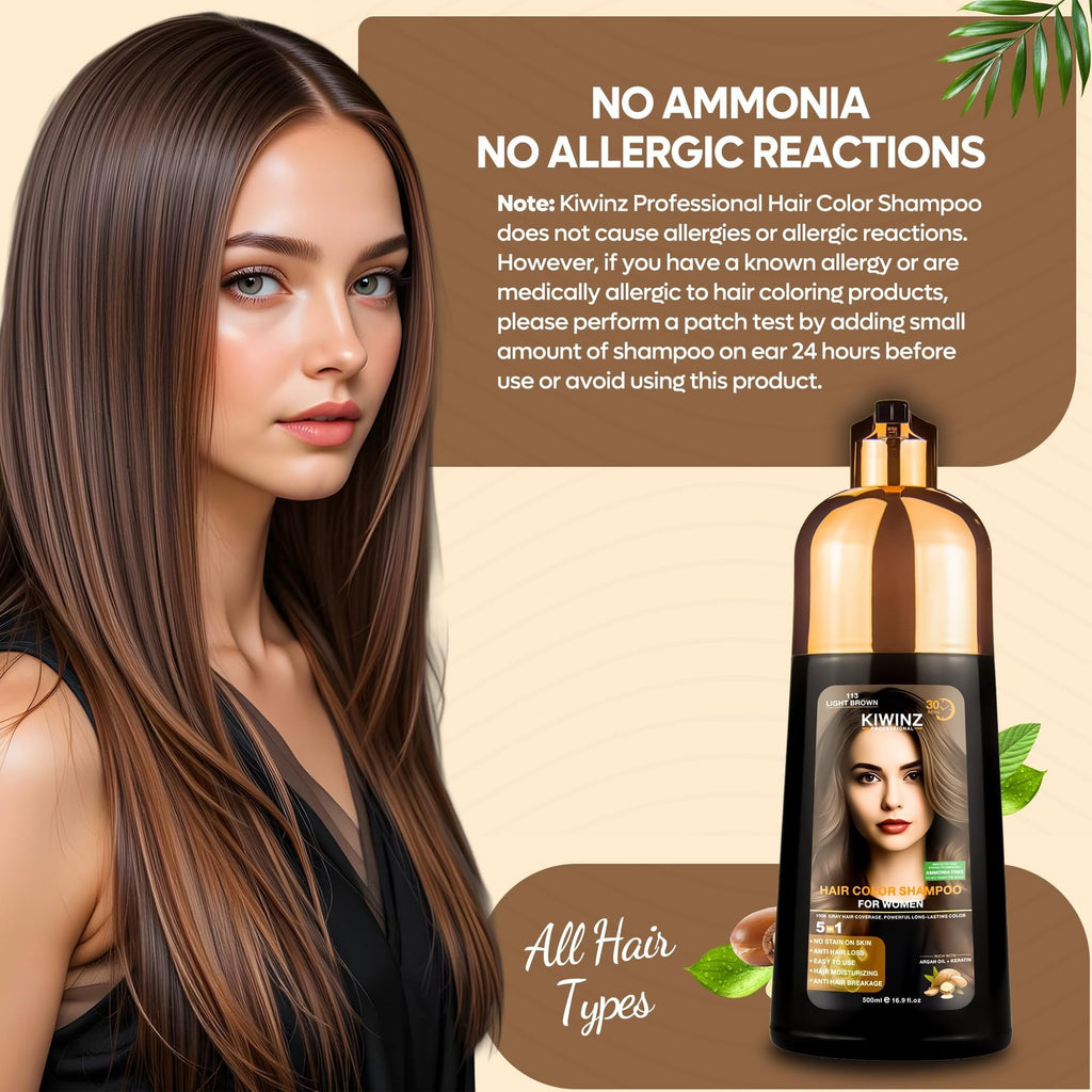 Professional Hair Color Shampoo 5 in 1 Grey Coverage Light Brown 500ml