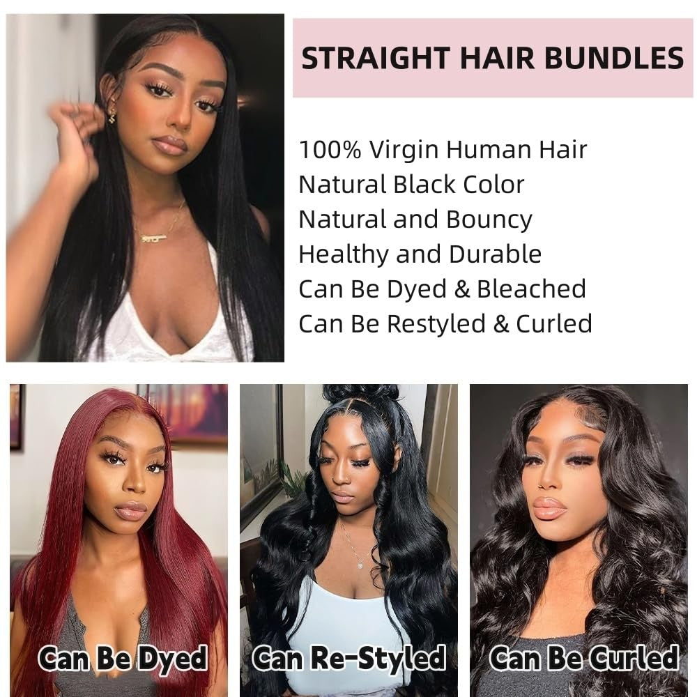 Brazilian Virgin Hair Extensions 14 16 18 Inch Natural Black 3 Bundles