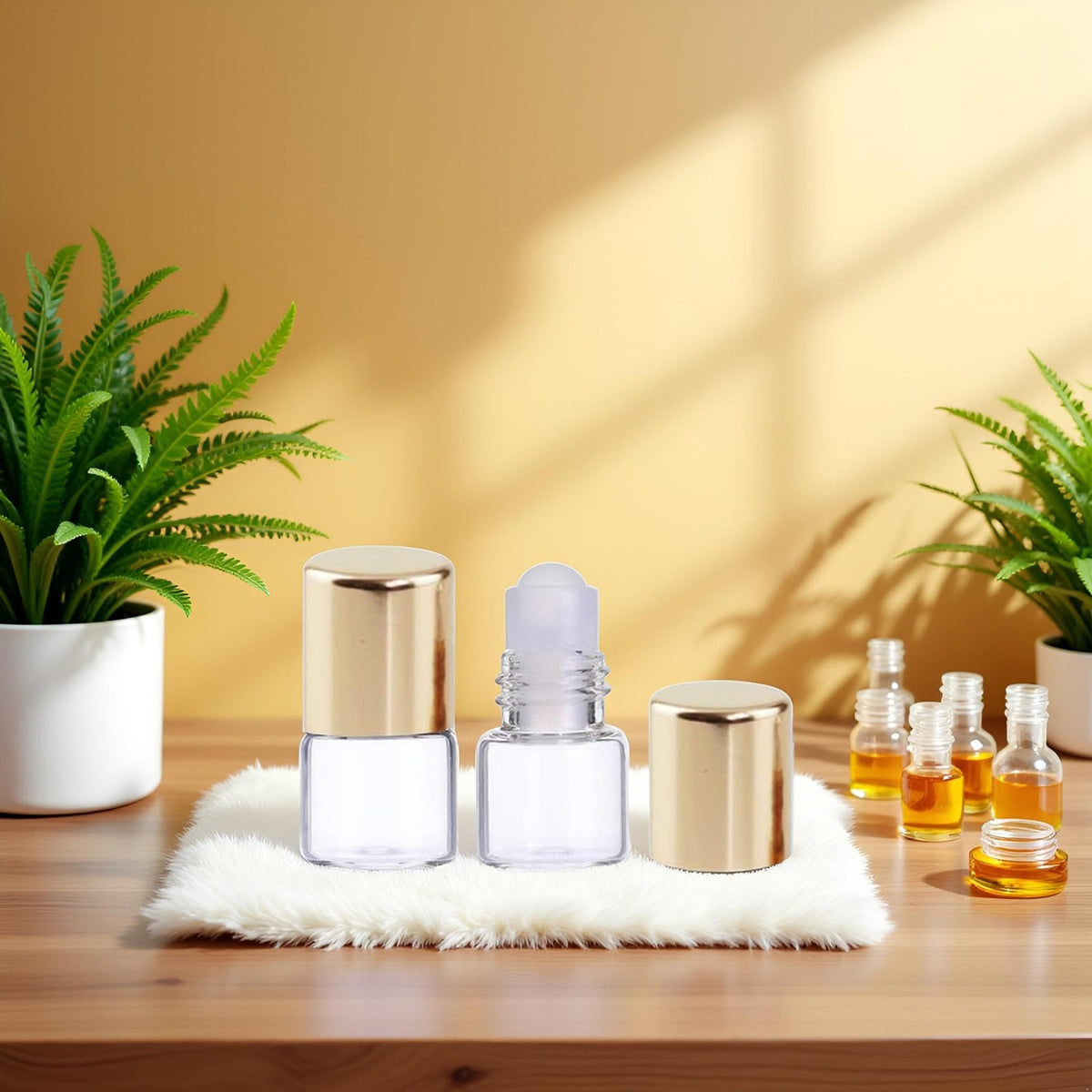 12Pcs Refillable Gold Glass Roller Bottles for Essential Oils - Travel Size