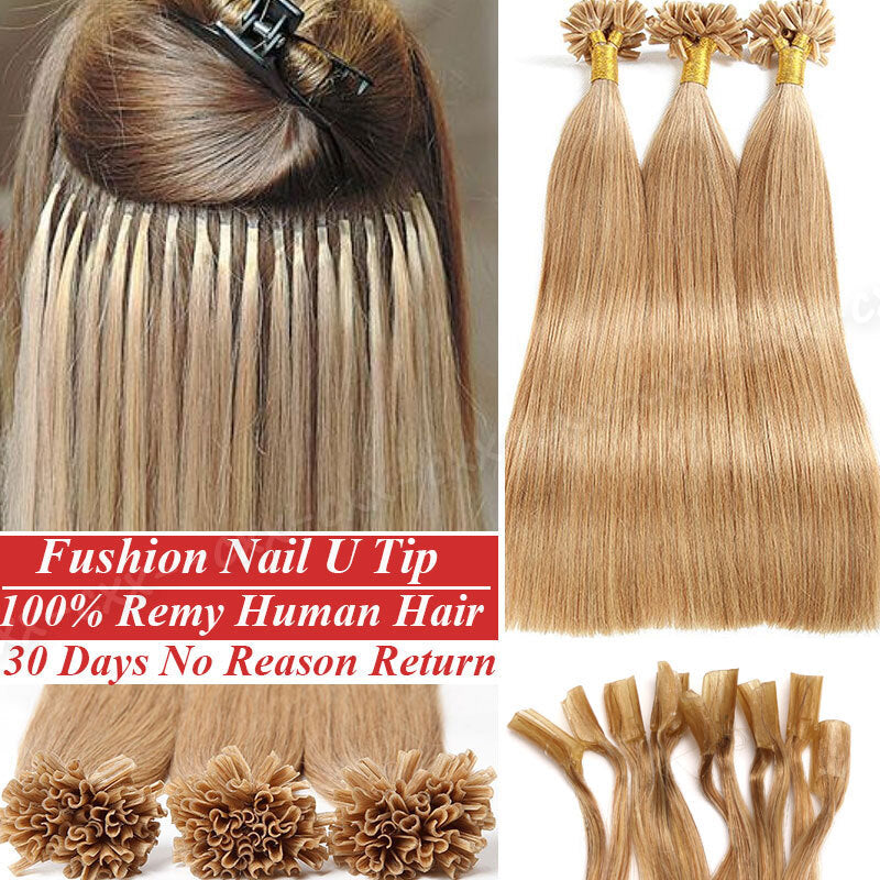 Remy Human Hair Extensions U Tip Keratin Bonds Thick Flat 16-22 Inches