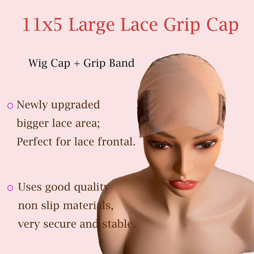 Large Transparent Lace Wig Grip Cap for Glueless Wigs, Adjustable Non-Slip Band