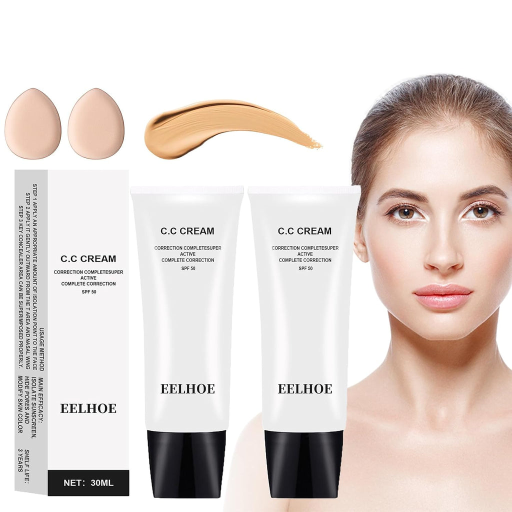 2-Pack SPF 50 CC Cream Foundation with Skin Tone Adjustment for All Skin Types