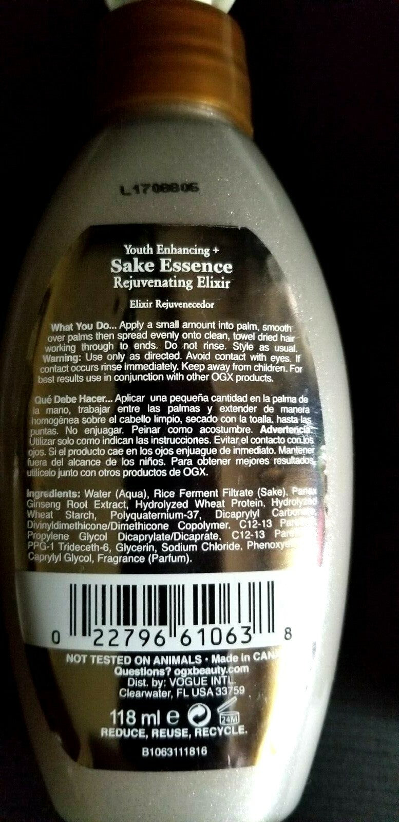 OGX Sake Essence Rejuvenating Leave-In Hair Elixir - Youth Enhancing, 4 Pack of 4 Fl Oz