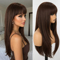 Long Straight Synthetic Halloween Wig with Bangs - Choc Brown Cosplay Party Hair