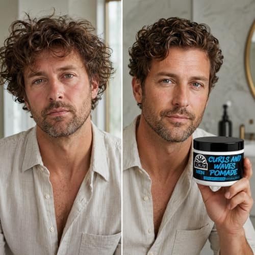 Men's Medium Hold Pomade for Curls & Waves Frizz Control Moisturizing Non-Greasy