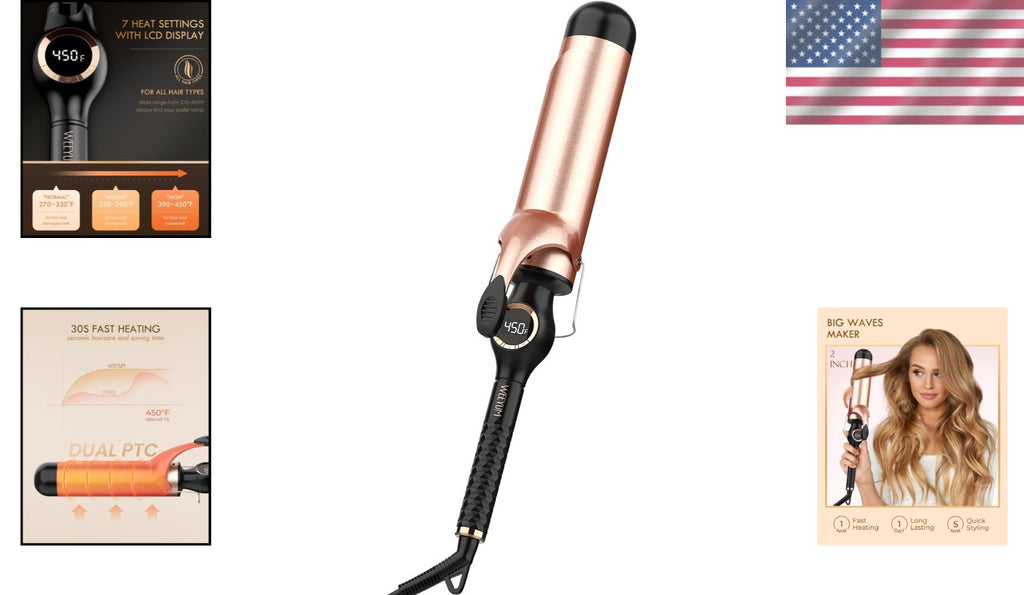 2-Inch Ceramic Curling Iron with Fast Heating & Travel Dual Voltage