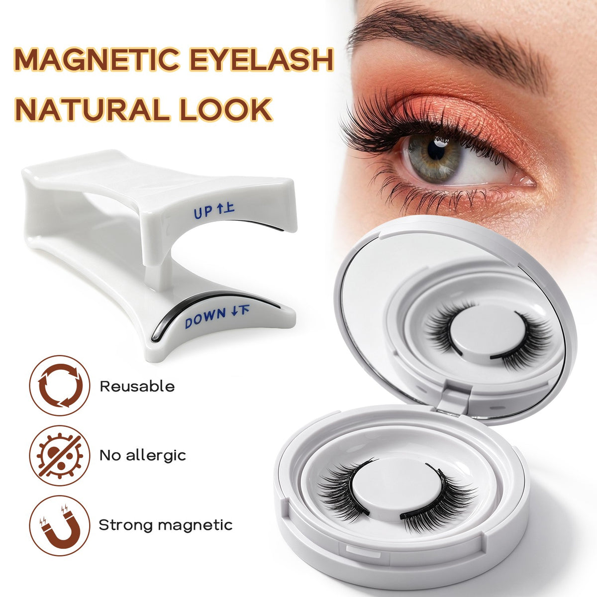 Reusable Magnetic False Eyelashes Kit with Applicator No Glue Needed Natural Look