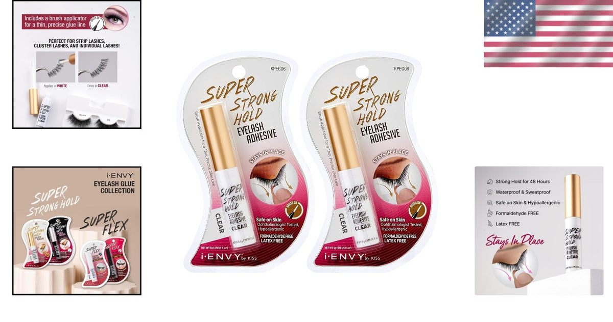 Invisible Bond Eyelash Glue - Waterproof, 48HR Hold, Latex-Free, 2 Bottles