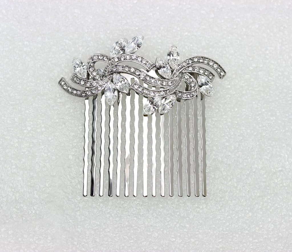 Clear Rhinestone Floral Hair Comb Bridal Wedding Accessory