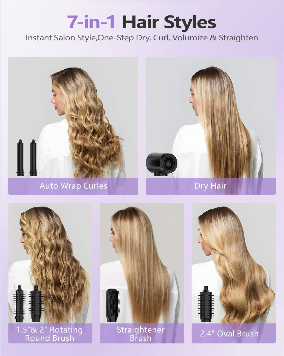 7-in-1 Hair Dryer Brush & Styler Set - Fast Drying Curling & Straightening