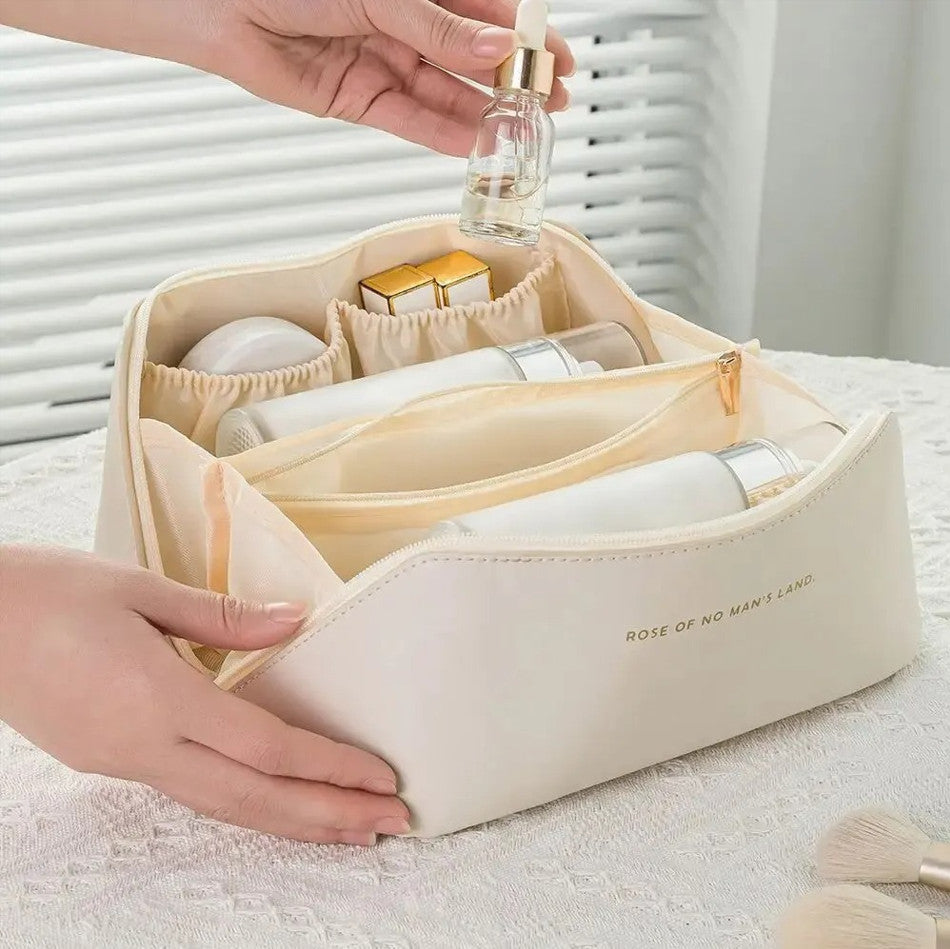 Large PU Leather Makeup Bag Travel Organizer with Zipper - Multiple Colors