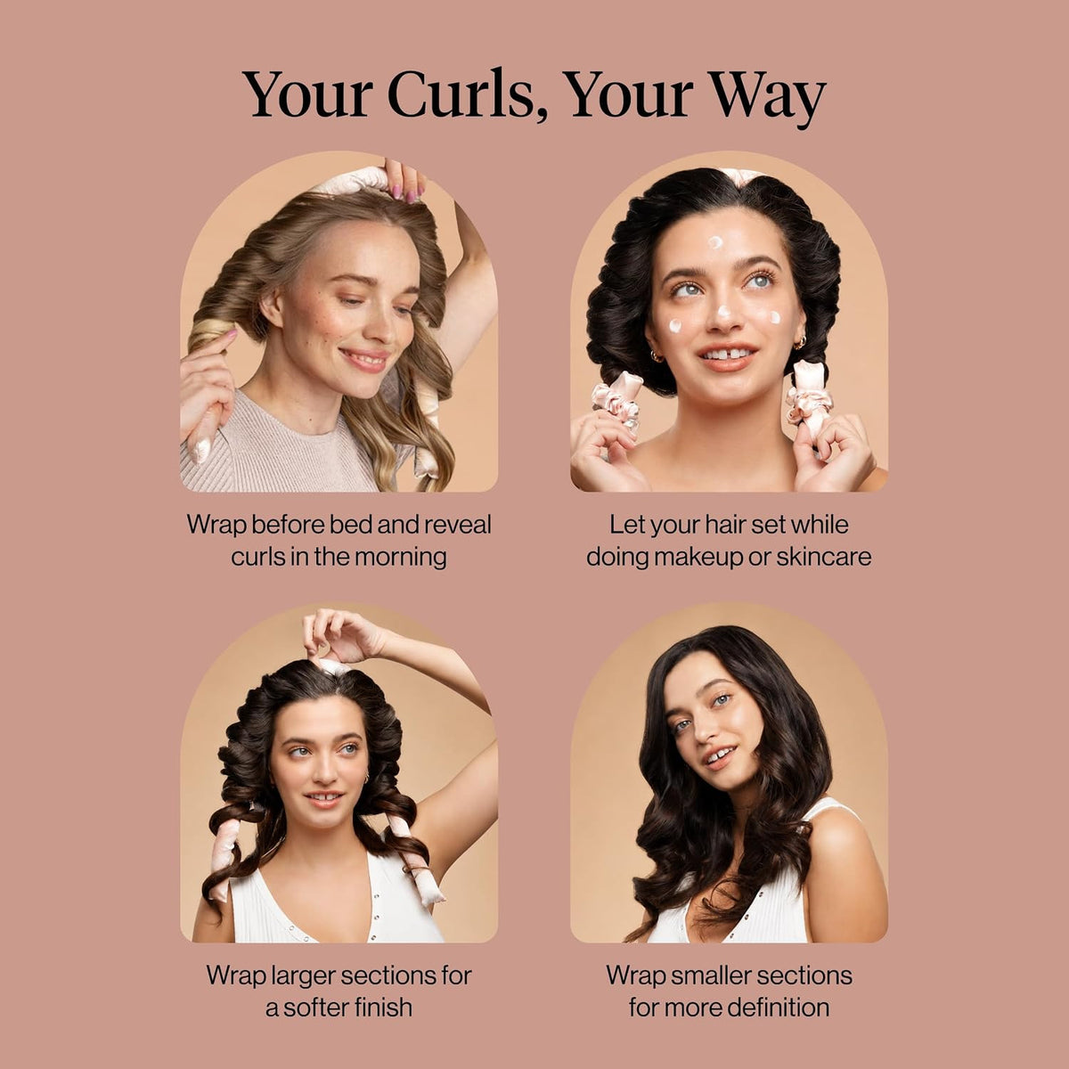 Satin Heatless Curling Set for Overnight Hair Styling - Sunset Tie Dye