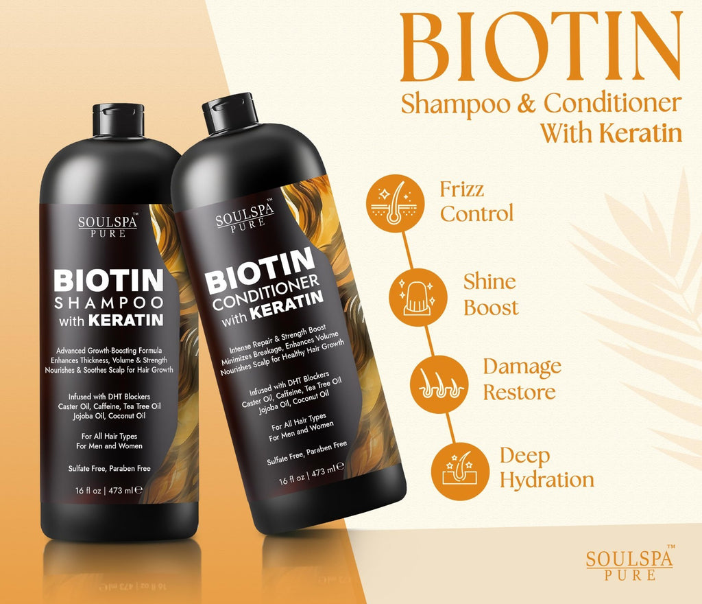 Biotin & Keratin Hair Growth Shampoo & Conditioner Set - Sulfate-Free 16 fl oz