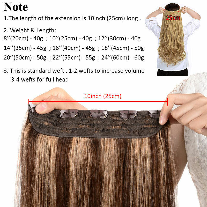 Thick Remy Human Hair Clip-In Extensions Full Head - Natural Black, Brown & Blonde