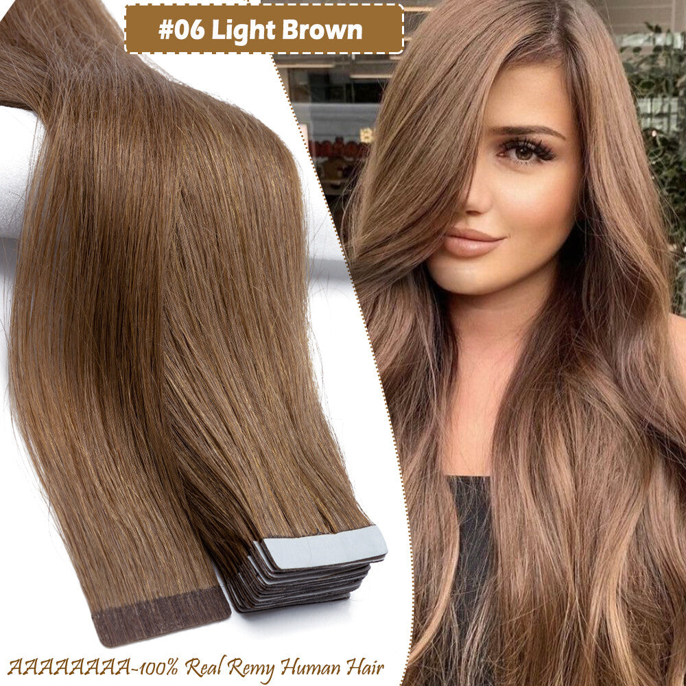 60PCS Tape-In Human Hair Extensions Skin Weft Straight 150g - Thick & Natural