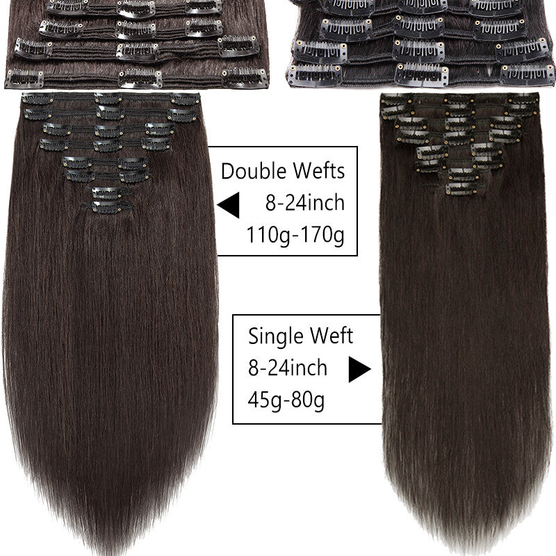 Double Weft Clip-In Hair Extensions - Remy Human Hair Ombre Full Head Set