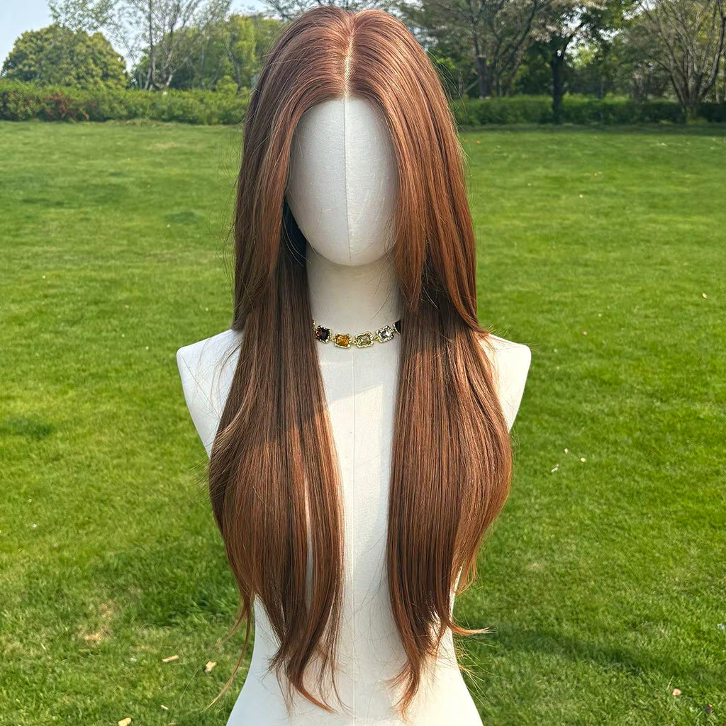 Lace Front Wigs - 13x4 Straight Auburn Light Brown 26 Inch Silky Heat-Resistant Hair Extension