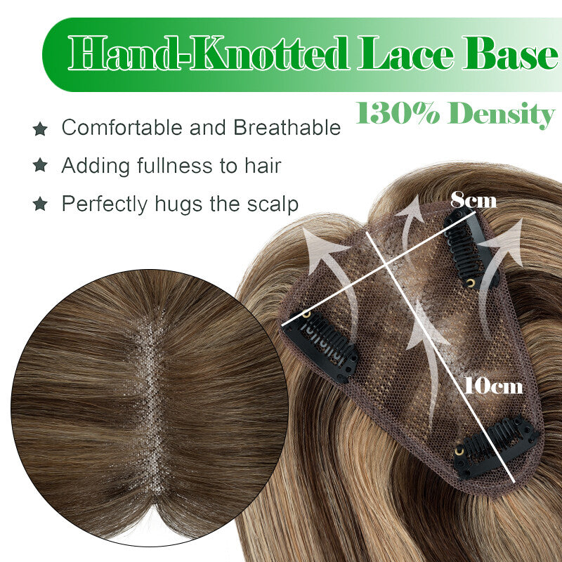 Clip-In Human Hair Topper with Lace Base - Remy Hair for Thinning Hair