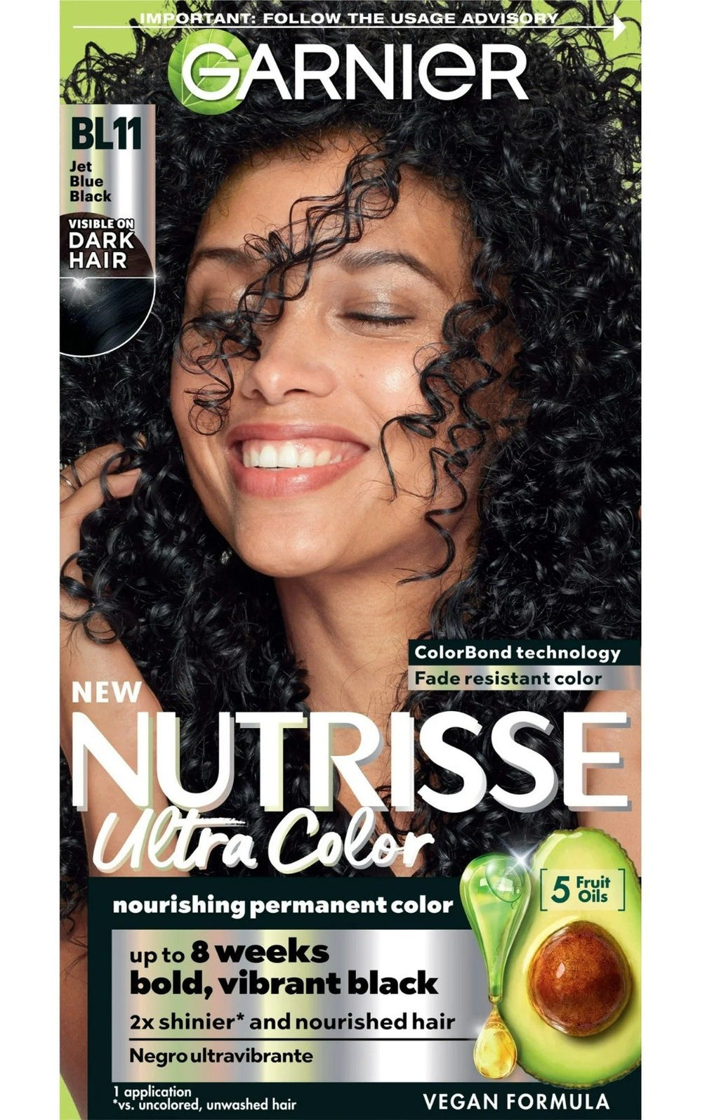 Garnier Nutrisse Ultra Nourishing Hair Color Creme BL11 Jet Blue Black - 2 Boxes
