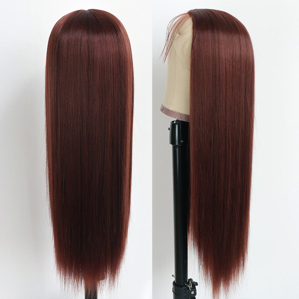 Long Straight Brown Synthetic Lace Front Wig for Black Women Heat Resistant 180% Density