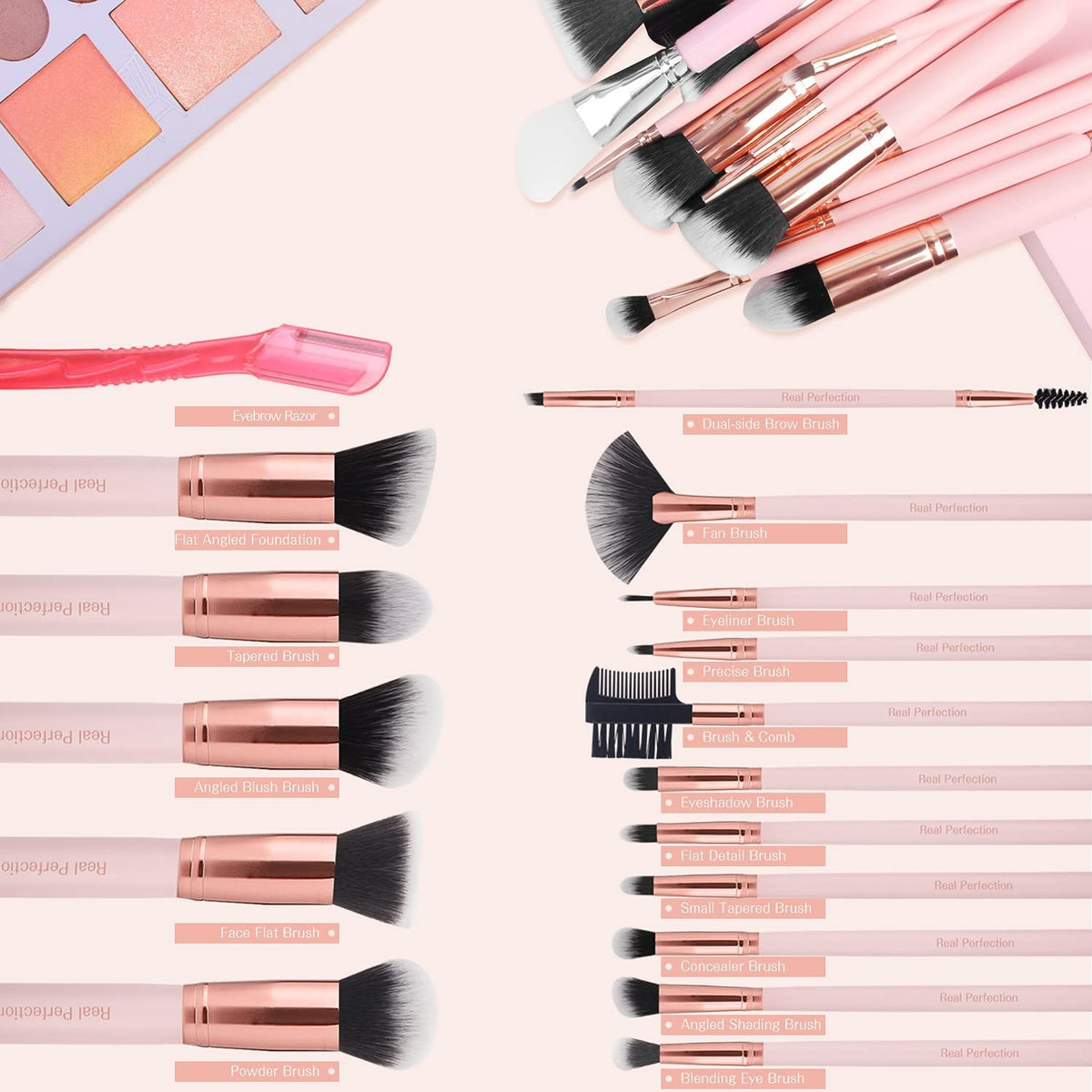 16 Pcs Professional Makeup Brush Set with Eyebrow Razor - Cruelty-Free