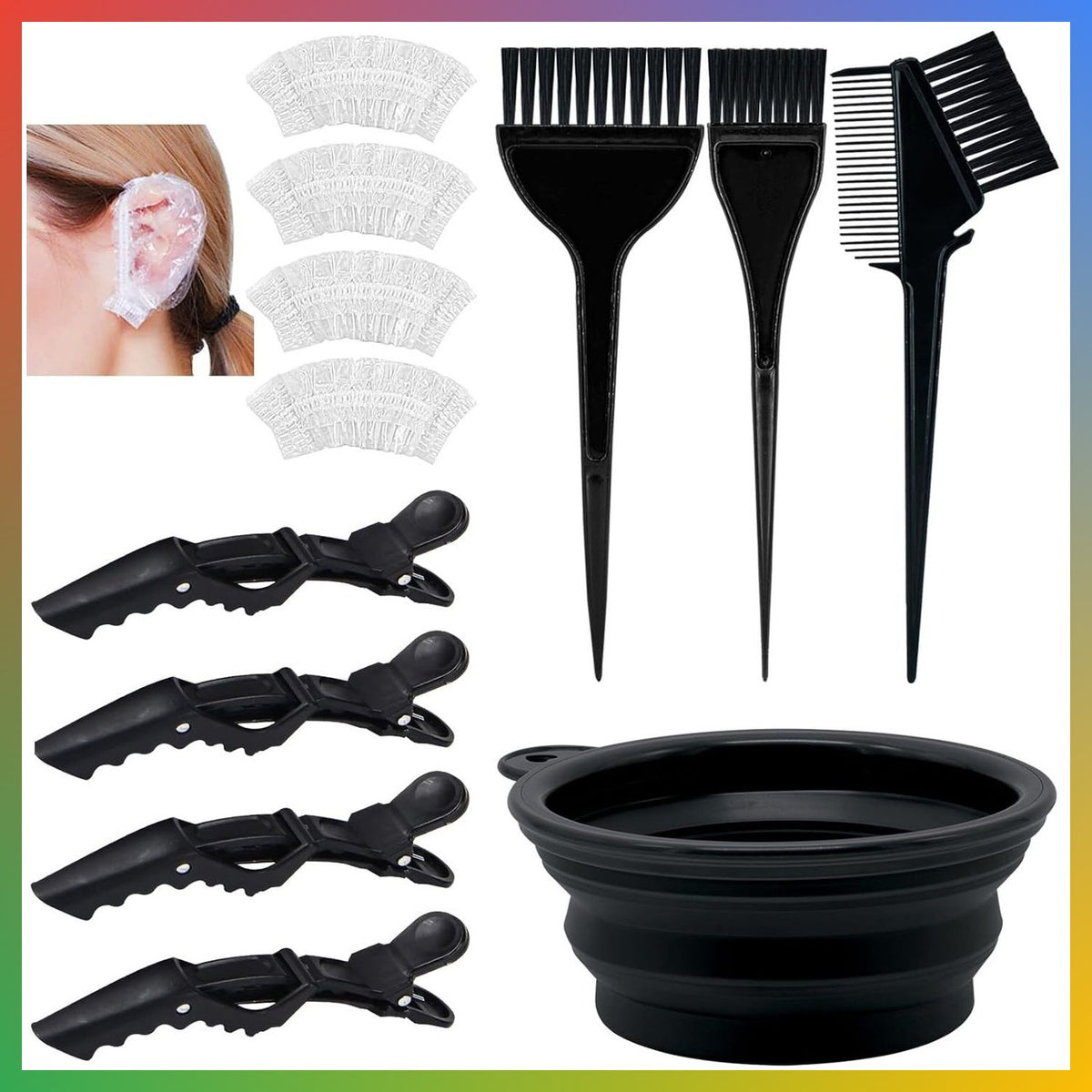 Professional Hair Dye Kit 12 Pcs Coloring Accessories with Bowl Brushes Clips