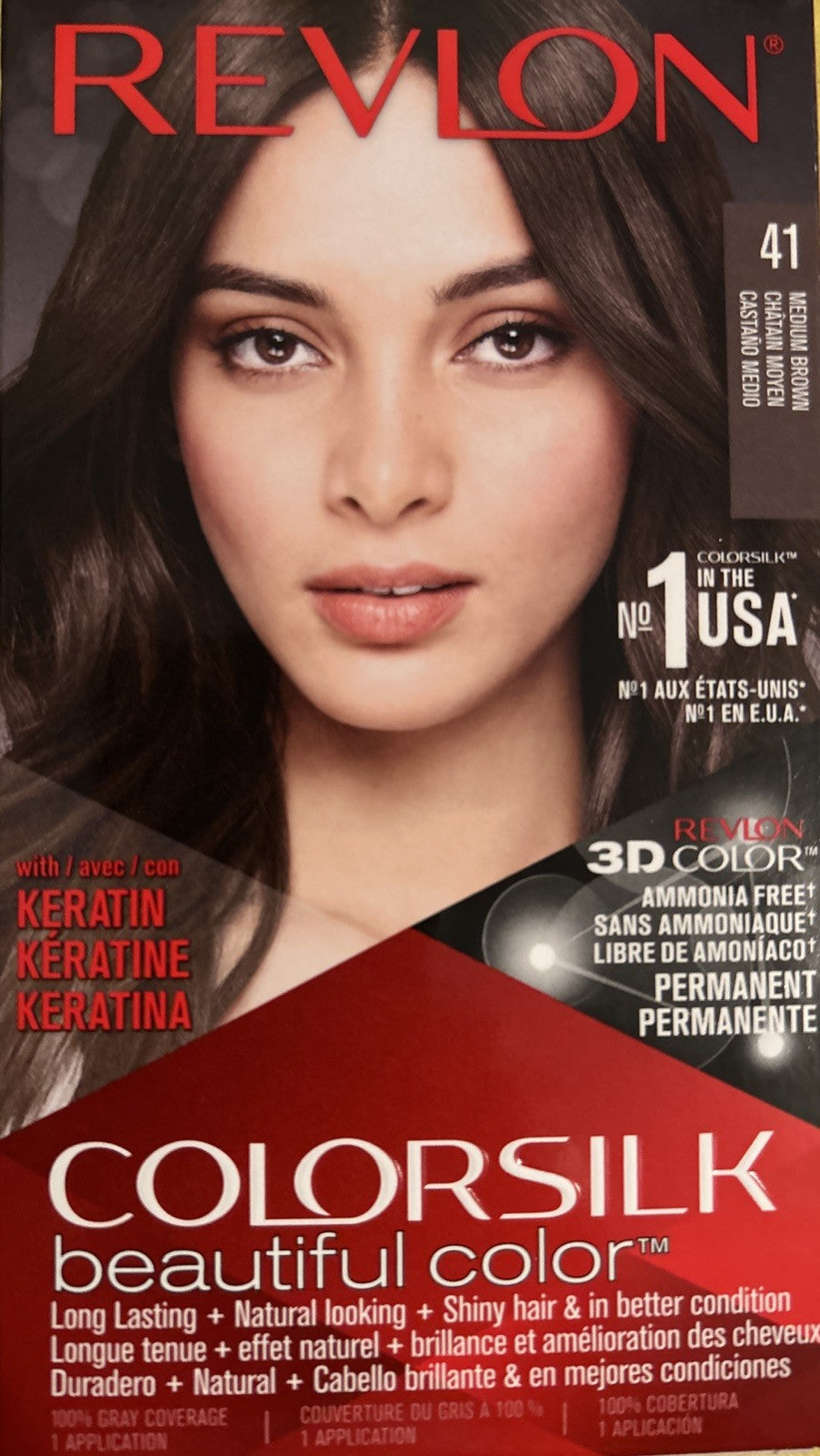 Ammonia-Free Hair Color 41 Medium Brown - 3 Pack with Keratin & 3D Gel Technology