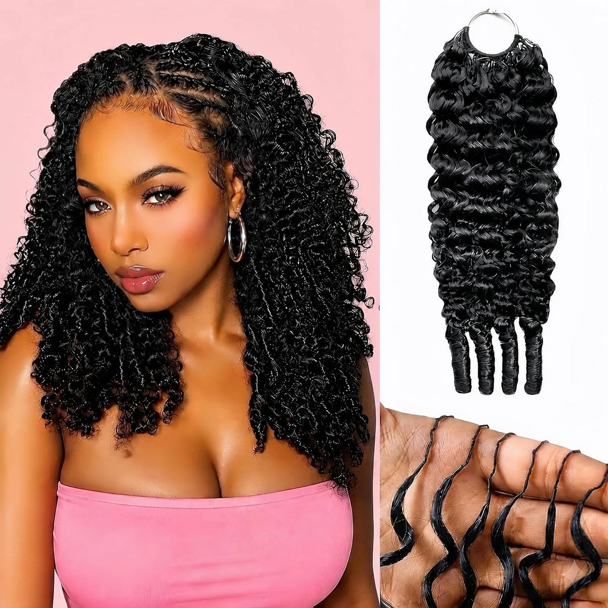 12 Inch Water Wave Crochet Human Hair Extensions for Black Women - Knotless, Reusable, Natural Black
